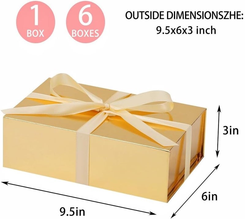 UoeRing 1 Pcs Gold Gift Box 9.5x6x3 inch Small Luxury Gift Box for Presents with Magnetic Lid Collapsible,Birthday,Christmas,Contains Card, Ribbon, Tissue Paper,Shredded Paper Fille - Image 2